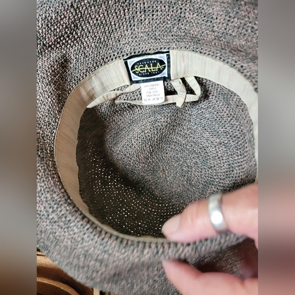 Gently used womens adjustable  crotcheted paper hat this hat is indestructible - Picture 3 of 5